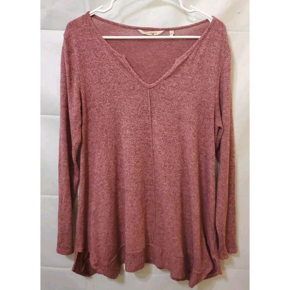 Soft Surroundings Tunic Top Longsleeve Thin Knit‎ Gray Pink Sz Med Soft